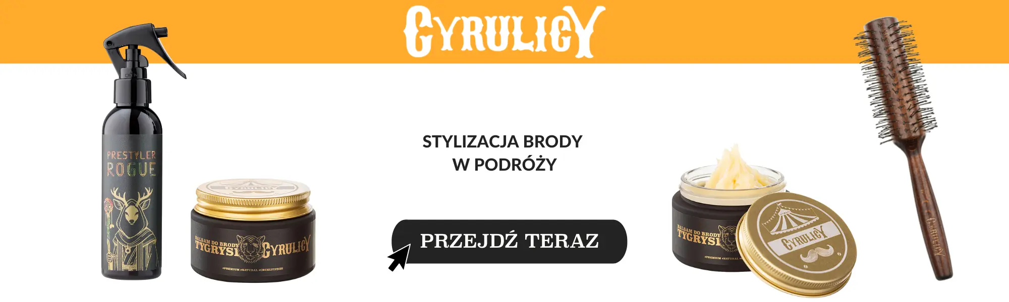 Stylizacja brody w podróży z prestylerem, rollerem i balsamem